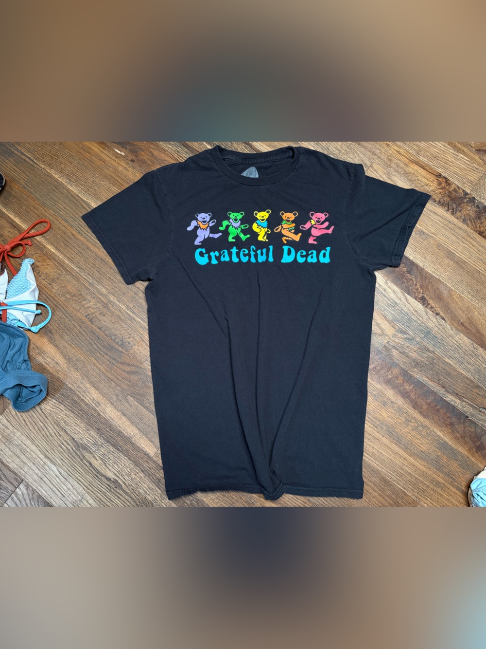 Grateful Dead Black Graphic Tee with Colorful Dancing Bears